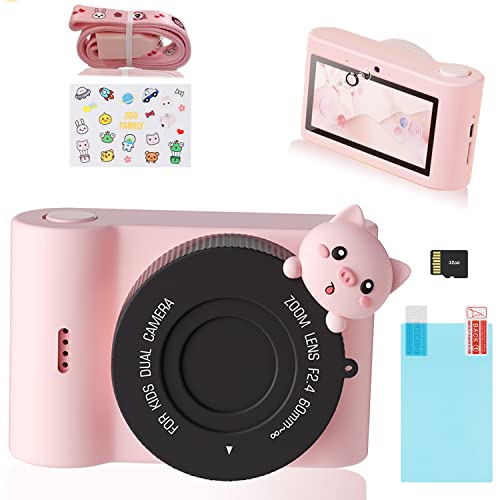 Kinderkamera, 48MP 1080P Sofortbildkamera Kinder mit 2,4 Zoll Touchscreen, Digitalkamera Kinder mit 32GB TF-Karte, Dual Kamera, Geschenk für Kinder, Geschenke für Kinder, Rosa von Fine Life Pro