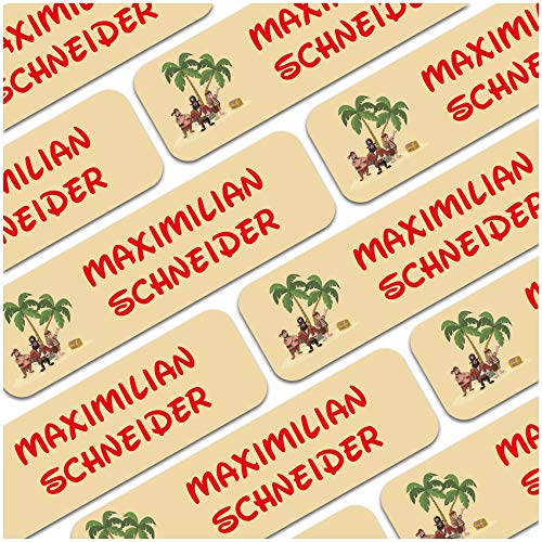 80 x Namensaufkleber Wunschname personalisiert je 3,5x1cm Aufkleber mit Kinder Name Beschriftung Schule Kindergarten Kleidung Sticker (Nr. 02 Piraten, Für feste Oberflächen) von Finest Folia