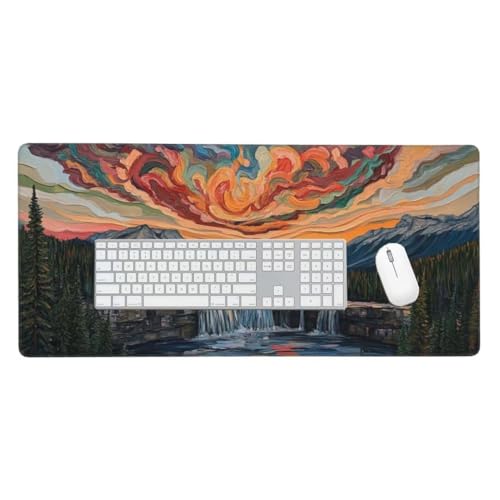 Mauspad, Schreibtischunterlage, Mouse Pad Berglandschaft Gaming Mauspad, Mauspad XXL 1200x600 mm, Rutschfeste Gummibasis Desk Mat, Genähte Kanten Mauspad, Groß Erweiterter Schreibtisch Schutz O-790 von Finnoon