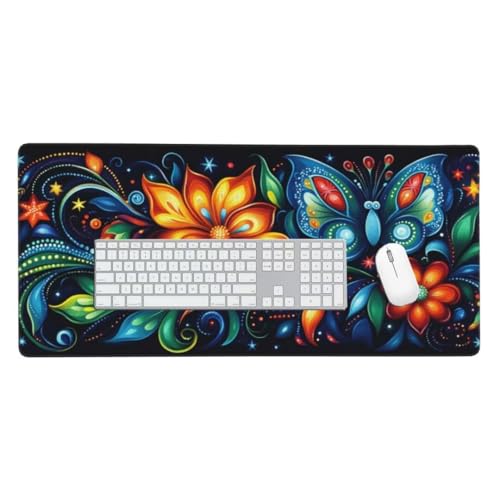 Mauspad, Schreibtischunterlage, Mouse Pad Blumen und Pflanzen Gaming Mauspad, Mauspad XXL 900x400 mm, Rutschfeste Gummibasis Desk Mat, Genähte Kanten Mauspad, Groß Erweiterter Schreibtisch Schutz O405 von Finnoon