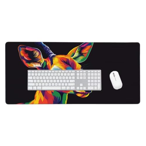 Mauspad, Schreibtischunterlage, Mouse Pad Bunte Hirsche Gaming Mauspad, Mauspad XXL 900x400 mm, Rutschfeste Gummibasis Desk Mat, Genähte Kanten Mauspad, Groß Erweiterter Schreibtisch Schutz O-68 von Finnoon