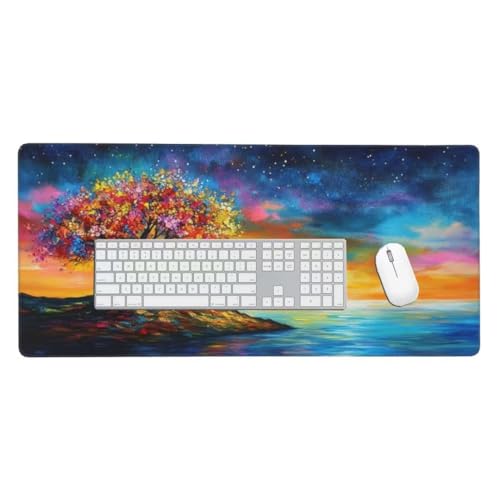 Mauspad, Schreibtischunterlage, Mouse Pad Bunter Baum Gaming Mauspad, Mauspad XXL 600x300 mm, Rutschfeste Gummibasis Desk Mat, Genähte Kanten Mauspad, Groß Erweiterter Schreibtisch Schutz O-82 von Finnoon