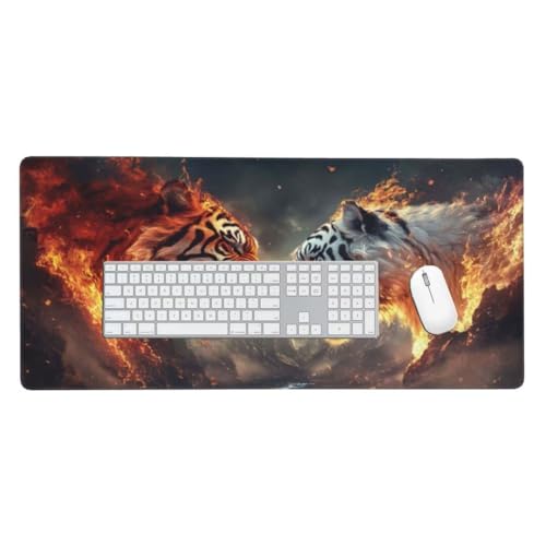 Mauspad, Schreibtischunterlage, Mouse Pad Flame Tiger Gaming Mauspad, Mauspad XXL 1200x600 mm, Rutschfeste Gummibasis Desk Mat, Genähte Kanten Mauspad, Groß Erweiterter Schreibtisch Schutz O-426 von Finnoon