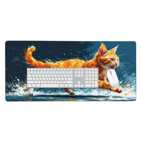 Mauspad, Schreibtischunterlage, Mouse Pad Ingwerkatze Gaming Mauspad, Mauspad XXL 1200x600 mm, Rutschfeste Gummibasis Desk Mat, Genähte Kanten Mauspad, Groß Erweiterter Schreibtisch Schutz O-454 von Finnoon