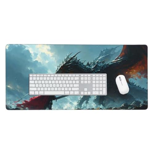 Mauspad, Schreibtischunterlage, Mouse Pad Kavalleriedrache Gaming Mauspad, Mauspad XXL 1200x600 mm, Rutschfeste Gummibasis Desk Mat, Genähte Kanten Mauspad, Groß Erweiterter Schreibtisch Schutz O-722 von Finnoon