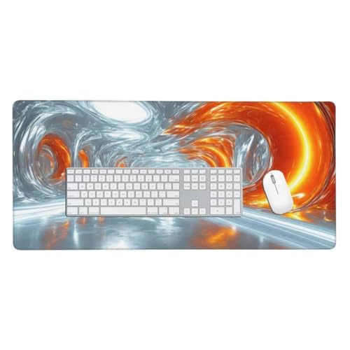 Mauspad, Schreibtischunterlage, Mouse Pad Orange weiß Gaming Mauspad, Mauspad XXL 1200x600 mm, Rutschfeste Gummibasis Desk Mat, Genähte Kanten Mauspad, Groß Erweiterter Schreibtisch Schutz O-96 von Finnoon