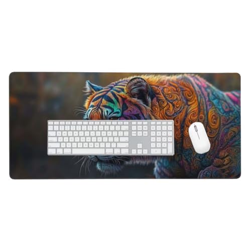 Mauspad, Schreibtischunterlage, Mouse Pad Tiger Gaming Mauspad, Mauspad XXL 900x400 mm, Rutschfeste Gummibasis Desk Mat, Genähte Kanten Mauspad, Groß Erweiterter Schreibtisch Schutz, Geschenke O-558 von Finnoon