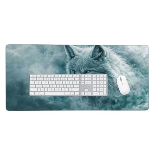 Mauspad, Schreibtischunterlage, Mouse Pad Weißer Wolf Gaming Mauspad, Mauspad XXL 1200x600 mm, Rutschfeste Gummibasis Desk Mat, Genähte Kanten Mauspad, Groß Erweiterter Schreibtisch Schutz O-14 von Finnoon