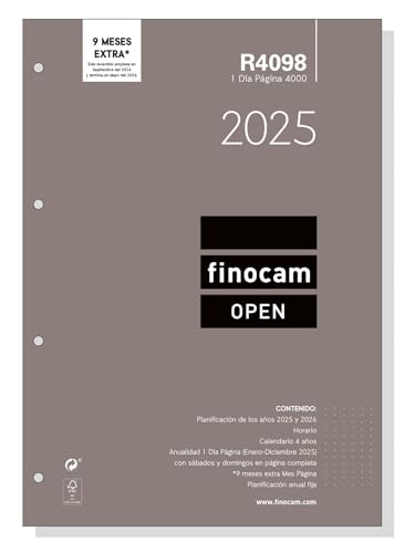 Finocam Jahreseinlage, Open 2025, 1 Tag pro Seite, Januar 2025 - Dezember 2025 (12 Monate), Spanisch von Finocam