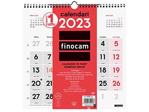 Finocam - Neutrale Wandkalender 2023 große Zahlen Januar 2023 - Dezember 2023 (12 Monate) Katalanisch von Finocam