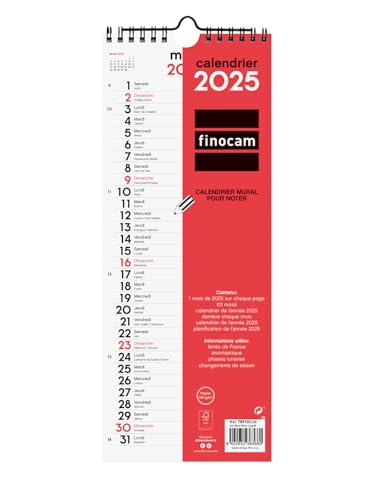 Finocam - Neutraler Wandkalender zum Schreiben 2025 1 Monat pro Seite Januar 2025 - Dezember 2025 (12 Monate) Französisch von Finocam