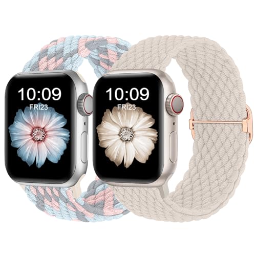 Finoriss Armband Kompatibel mit Apple Watch 42mm 44mm 45mm 49mm, Geflochtenes Elastisches Nylon Armband für Apple Watch Series 9 SE 8 7 6 5 4 3, Eleganz/Rauchlila von Finoriss