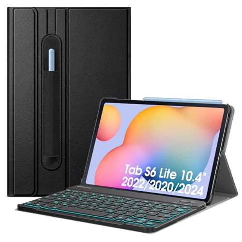 Fintie Beleuchtete Tastatur Hülle für Samsung Galaxy Tab S6 Lite 10,4 Zoll 2024/2022/2020 - Keyboard Cover mit Abnehmbarer QWERTZ Layout Hintergrundbeleuchtung Tastatur, Schwarz von Fintie