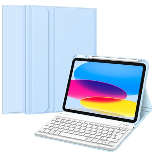 Fintie Französische AZERTY-Tastatur für iPad 10. Generation 2022 10,9 Zoll - Kabellose AZERTY-Tastatur, Abdeckung mit Mehreren Positionen, Himmelblau von Fintie