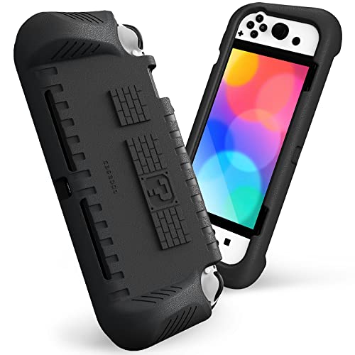 Fintie Hülle Kompatibel mit Nintendo Switch (OLED Modell) 2021 - Ultralight Stoßfeste Schutzhülle mit 2 Spielkarten-Halter, ergonomische Grip Design Griff Cover Case, Schwarz von Fintie