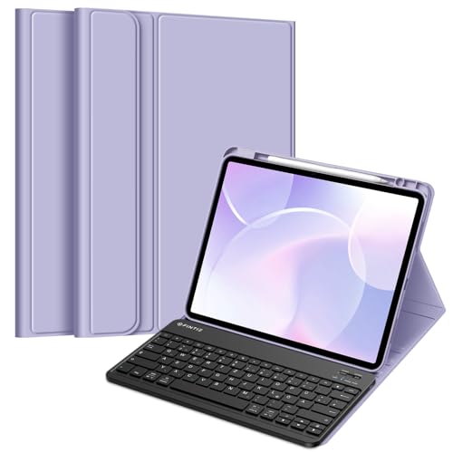 Fintie Hülle mit Tastatur für iPad Air 13 Zoll M2 2024 Keyboard, Soft TPU Rückseite Gehäuse Schutzhülle mit Stifthalter, magnetisch Abnehmbarer Tastatur mit QWERTZ Layout, Violett von Fintie