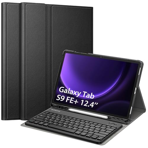 Fintie Tastatur Hülle für Samsung Galaxy Tab S9 FE Plus/Tab S9 Plus 12.4 Zoll 2023 Tablet, Keyboard Cover mit Magnetisch Abnehmbarer Deutscher Bluetooth Tastatur, Schwarz von Fintie