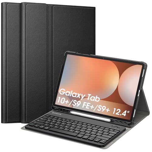 Fintie Tastatur Hülle für Samsung Galaxy Tab S9 FE Plus/Tab S9 Plus 12.4 Zoll 2023 Tablet, Keyboard Cover mit Magnetisch Abnehmbarer Deutscher Bluetooth Tastatur, Schwarz von Fintie