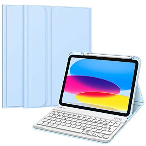 Fintie Tastatur Hülle für iPad 11.Generation 11" 2025, iPad 10. Generation 2022 10.9", Schutzhülle mit TPU Rückschale, Pencil Halter und magnetisch Abnehmbarer Tastatur mit QWERTZ Layout, Himmelblau von Fintie