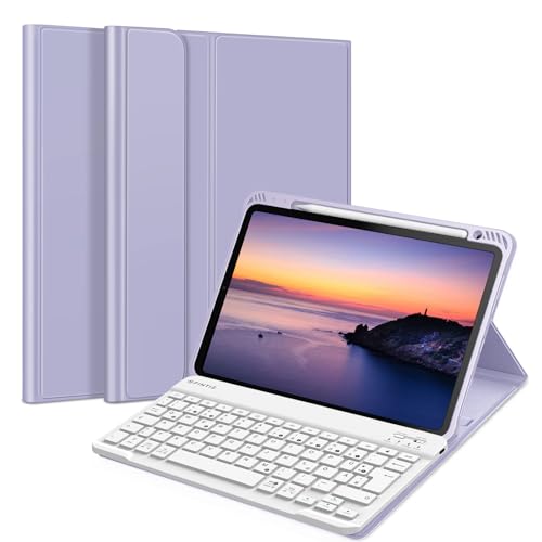 Fintie Tastatur Hülle für iPad Air 11 Zoll M2, iPad Air 6/5/4 (2024/2022/2020) 10,9 Zoll, TPU Rückschale Schutzhülle mit Stifthalter, magnetisch Abnehmbarer Keyboard (QWERTZ Layout), Violet von Fintie