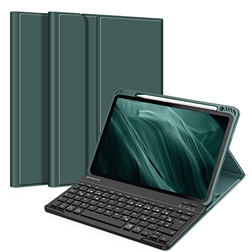 Fintie Tastatur Hülle für iPad Air 11 Zoll M2, iPad Air 6/5/4 (2024/2022/2020) 10,9 Zoll, TPU Rückschale Schutzhülle mit Stifthalter, magnetisch Abnehmbarer Keyboard (QWERTZ Layout), Dunkelgrün von Fintie