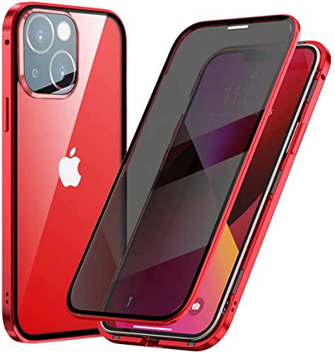 Fiokxie Anti-Peep Magnetische Adsorption Hülle für iPhone 14, Anti-Spy Handyhülle 360 Grad Metall Case Privat Screen Schutz doppelseitige Gehärtetes Glas Schutzhülle Anti-Spähen Case Cover,Rot von Fiokxie