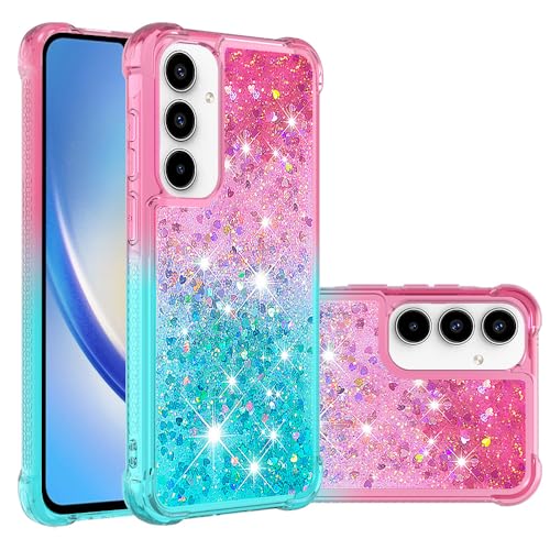 Fiokxie Hülle Glitzer für Samsung Galaxy A55 5G, Handyhülle Quicksand Gradient Glitzer, FlüssigTreibsand TPU Silikon Cover, Anti-Fall Stoßfeste Bumper Schutzhülle Protective Case,Pink-Blau von Fiokxie