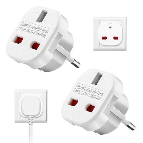 Fiotha Reiseadapter UK Adapter England Deutschland Stecker, 2 Stück Adapter UK auf DE, Steckdosenadapter England, UK Adapter für EU zu England/Schottland/Irland/Dubai/Maldives, Adapter Typ G, Weiß von Fiotha