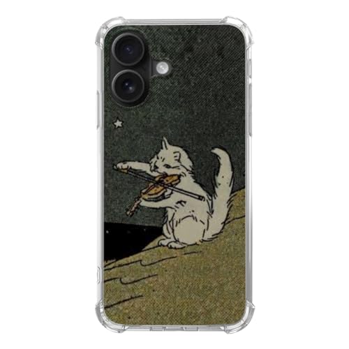 Fisgerod Katze mit Violine Handyhülle für iPhone 16 Plus, coole Tiere Katze Hülle für Mädchen Frauen Jungen Männer für iPhone 16 Plus, einzigartige trendige TPU Bumper Case von Fisgerod