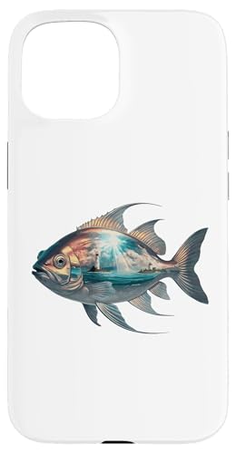 Hülle für iPhone 15 Schöne Fische mit Meereslandschaft Gemälde Kunst von Fishing Fisherman Gift Idea