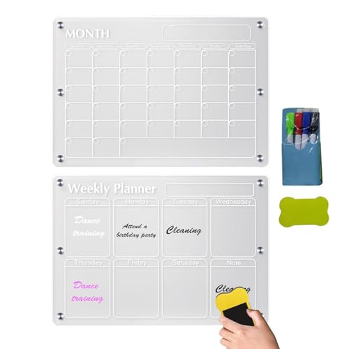 Magnetischer trocken abwischbarer Kalender für Kühlschrank – Essensplaner, magnetisch, transparent, wiederverwendbar, Kalender aus Acryl, trocken abwischbar von Fisssure