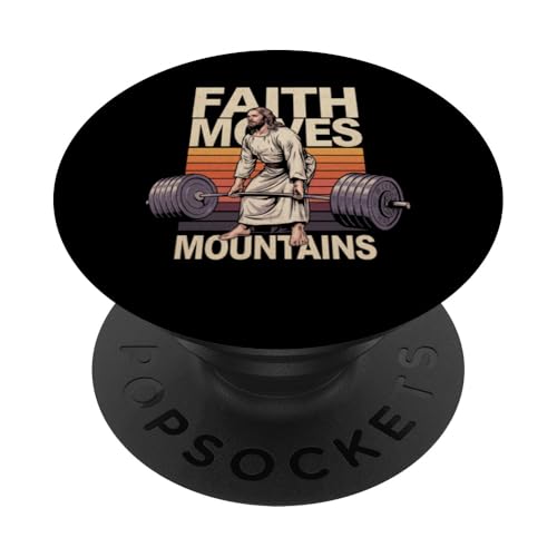 Christliches Fitnesstraining im Vintage-Stil, Jesus, Moves Mountains PopSockets mit austauschbarem PopGrip von Fitness Training Bodybuilding Men Women Tees