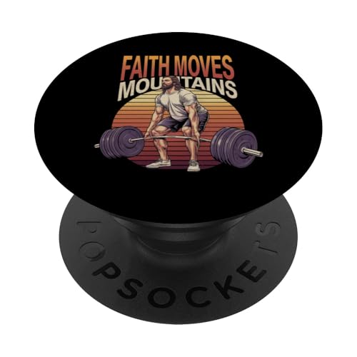 Christliches Fitnesstraining im Vintage-Stil, Jesus, Moves Mountains PopSockets mit austauschbarem PopGrip von Fitness Training Bodybuilding Men Women Tees