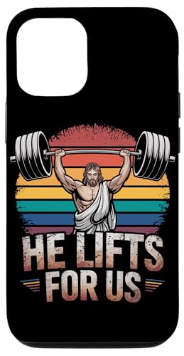 Hülle für iPhone 14 Pro Vintage Jesus He Lifts For Us Lustiges christliches Fitness-Workout von Fitness Training Bodybuilding Men Women Tees