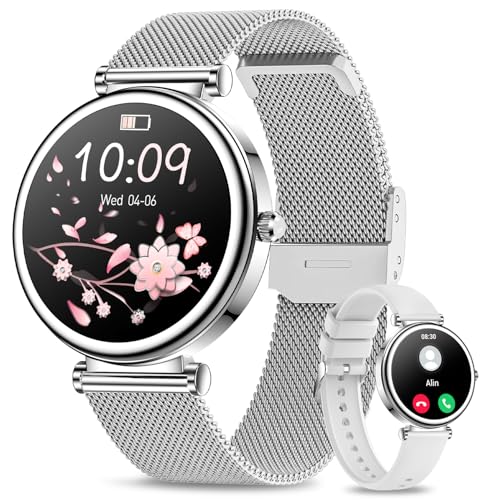 Fitoncloud Smartwatch Damen mit Telefonfunktion, 1,27" HD Touchscreen Fitnessuhr 120+ Sportmodi Menstruationszyklus Pulsuhr SpO2 Schlafmonitor, Wasserdicht IP68 Smart Watches für iOS Android, Silber von Fitoncloud