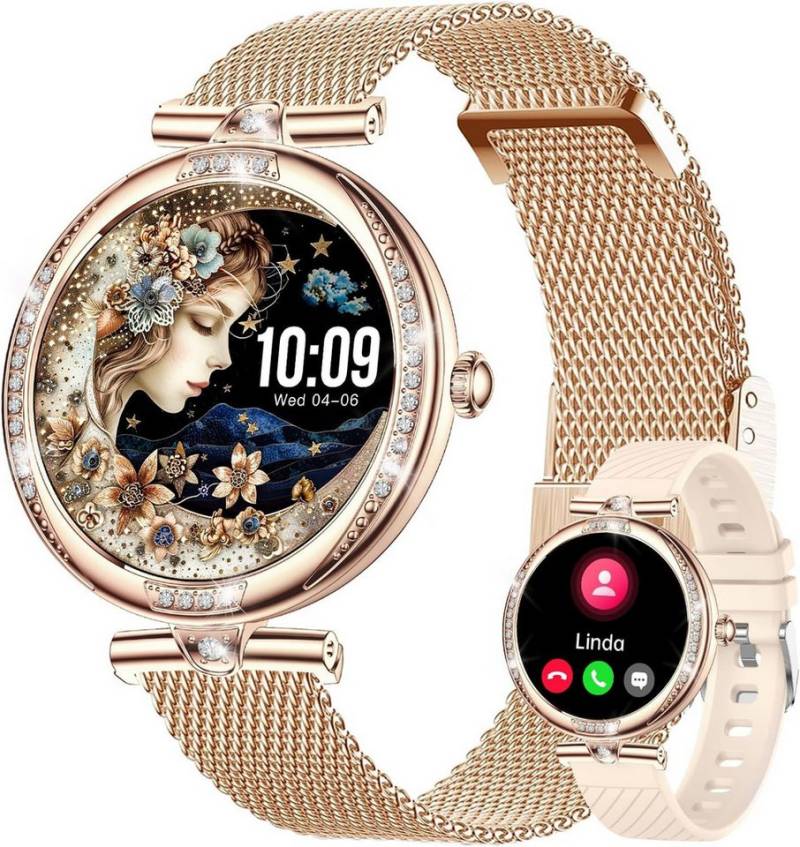 Fitonme Damen's Telefonfunktion IP68 Wasserdicht Smartwatch (3,02 cm/1,19 Zoll, Android/iOS), mit austauschbarem weichem Silikonarmband, mit Schlafmonitor Pulsuhr SpO2 Blutdruckmessung Schrittzähler von Fitonme