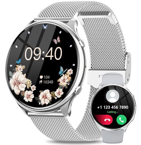 Fitonme Smartwatch Damen mit Telefonfunktion, 1,39 Zoll HD Touchscreen, IP67 Wasserdicht Sportuhr Armbanduhr mit Schlafmonitor Pulsuhr SpO2 Blutdruckmessung Schrittzähler für Android iOS Silber von Fitonme