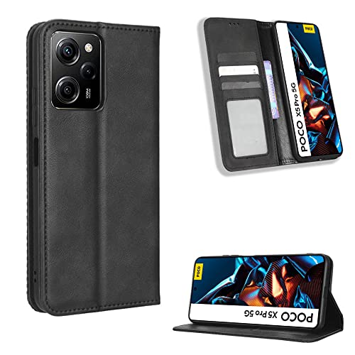 Fitudoos Handyhülle für Xiaomi Poco X5 Pro 5G Hülle Leder, Handyhülle für Xiaomi Poco X5 Pro 5G Hülle Leder Flip Case Brieftasche Etui - Schwarz von Fitudoos