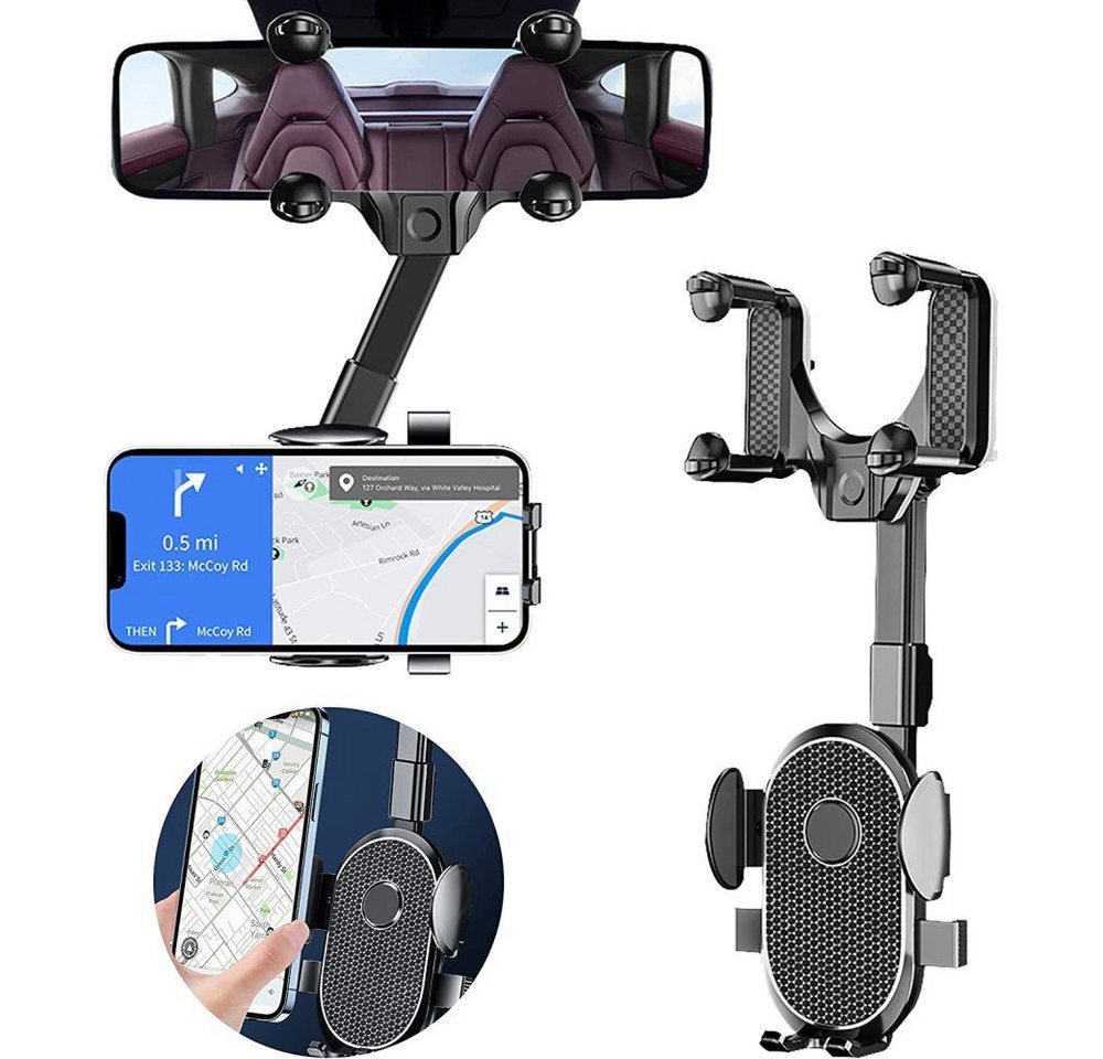 Fivejoy Multifunktionale ausziehbare Handyhalterung Auto, Rückspiegel-Zubehör Smartphone-Halterung von Fivejoy