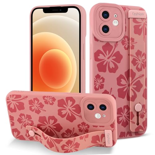 Fiyart Schutzhülle für iPhone 12 Mini, niedliche Blumen mit Riemen, weiche TPU-Handyhülle, schützender Kameralinsenschutz für Damen und Herren, floraler Stoßfänger mit Ständer, 13,7 cm (5,4 Zoll), von Fiyart