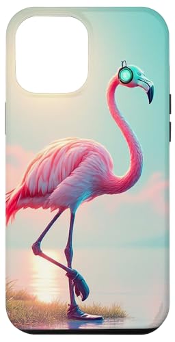 Hülle für iPhone 12 Pro Max Lustiger Flamingo mit Kopfhörern am Stand im Sonnenuntergang von Flamingo Beach