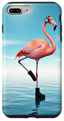 Hülle für iPhone 7 Plus/8 Plus Lustiger Flamingo mit Kopfhörern am Stand im Sonnenuntergang von Flamingo Beach