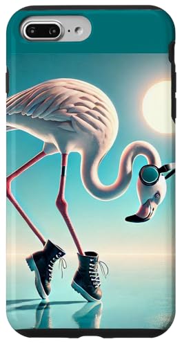 Hülle für iPhone 7 Plus/8 Plus Lustiger Flamingo mit Kopfhörern am Stand im Sonnenuntergang von Flamingo Beach