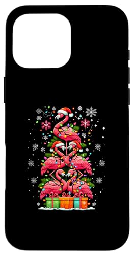 Hülle für iPhone 16 Pro Max Flamingo Weihnachtsmannmütze Weihnachtsbeleuchtung Weihnachtsbaum Tierliebhaber von Flamingo Santa Hat Lights Christmas Tree 0