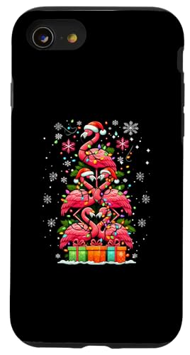 Hülle für iPhone SE (2020) / 7 / 8 Flamingo Weihnachtsmannmütze Weihnachtsbeleuchtung Weihnachtsbaum Tierliebhaber von Flamingo Santa Hat Lights Christmas Tree 0