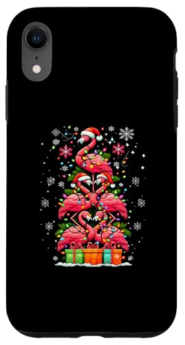 Hülle für iPhone XR Flamingo Weihnachtsmannmütze Weihnachtsbeleuchtung Weihnachtsbaum Tierliebhaber von Flamingo Santa Hat Lights Christmas Tree 0