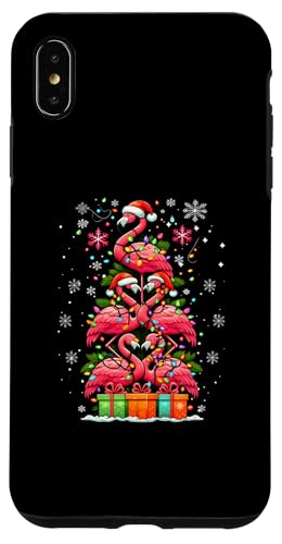 Hülle für iPhone XS Max Flamingo Weihnachtsmannmütze Weihnachtsbeleuchtung Weihnachtsbaum Tierliebhaber von Flamingo Santa Hat Lights Christmas Tree 0