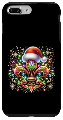 Hülle für iPhone 7 Plus/8 Plus Fleur De-Lis Weihnachtsdekoration mit Weihnachtsmannmütze, Weihnachtsbeleuchtung von Fleur De-Lis Christmas Ornat with Santa Hat Lights