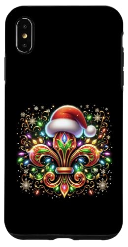 Hülle für iPhone XS Max Fleur De-Lis Weihnachtsdekoration mit Weihnachtsmannmütze, Weihnachtsbeleuchtung von Fleur De-Lis Christmas Ornat with Santa Hat Lights