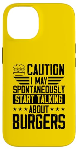 Caution I May Spontan Start Talking About Burgers Hülle für iPhone 14 von Flippin Cheesy Retro Style Burger Lover Merch